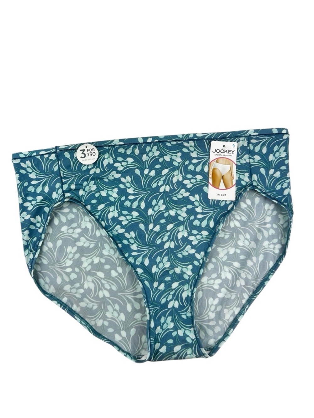 Jockey Smooth & Radiant Hi-Cut Panty Size 9 / 2XL Blue Print Style 2966
